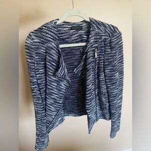 Bagatelle Small Knit Sweater Motorcycle Jacket - Navy & Cream
